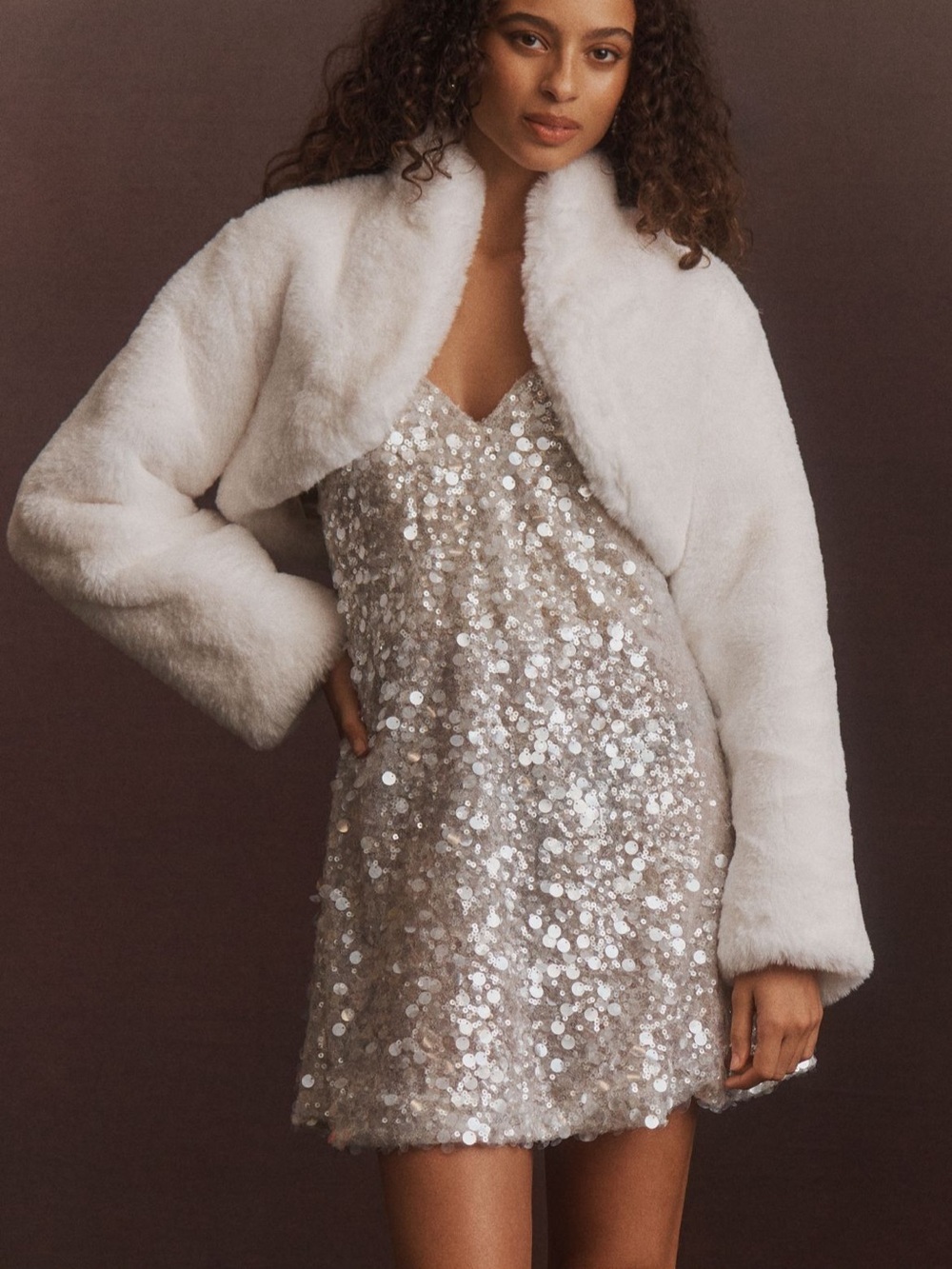 Anthropologie BHLDN wedding — Elliatt Xanthe Crop Jacket — white fur
